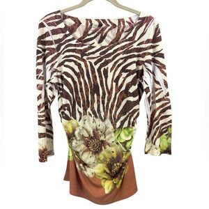 Vintage Cache Y2K Top Womens Large Floral Animal Print Beaded Stretch Fairy USA